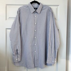 Hugo Boss Mens “Sharp Fit” Dress Shirt, Gray & White, Size L